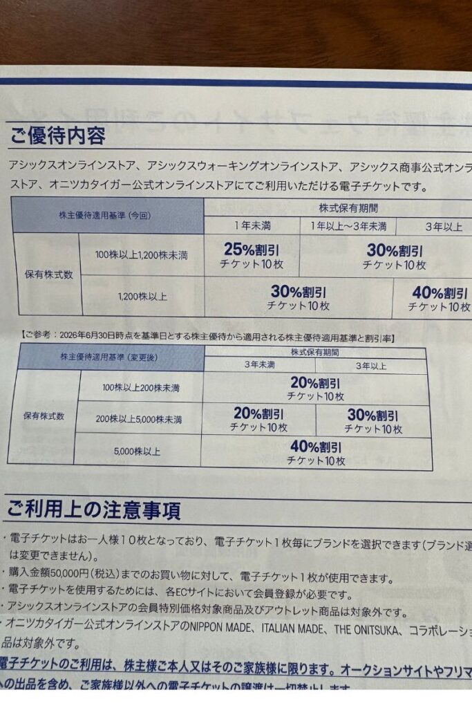 アシックス株主優待電子チケット2026